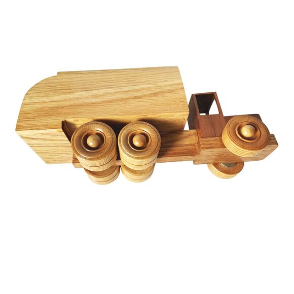 Handmade Wood Garbage Trash Truck Hand Crafted - Picture 5 of 8